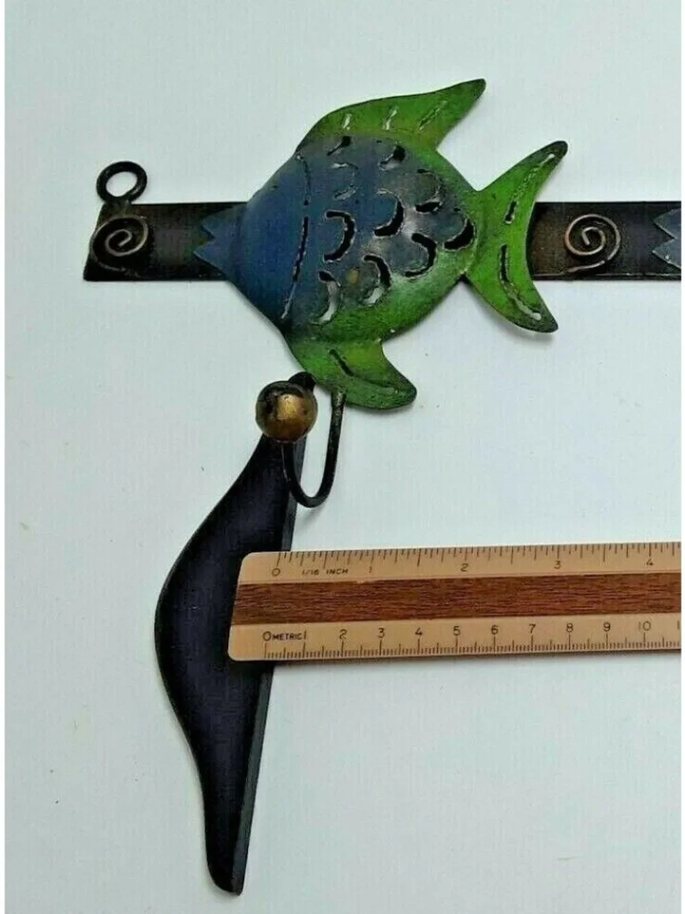 Tropical Fish Metal Wall 3 Hook Blue Green Cabin Cottage Lodge